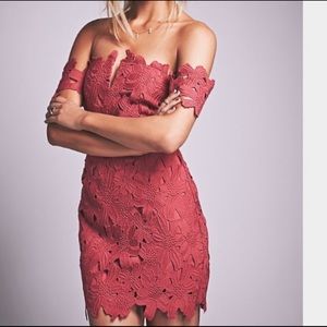 Free People Saylor Dahlia Off D Shoulder Short Sleeve Lace Tie Back Pencil Dress